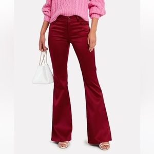 J Brand Womens High-Rise Flared Satin Pants Red 28 Women's